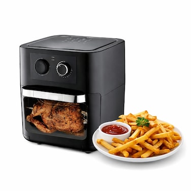 Healthy 12L Oil-Free Air Fryer with 30-Minute Timer, Smart Temperature Control, Viewing Window &amp; Detachable Grill Tray &ndash; Roast, Bake, Grill, Fry