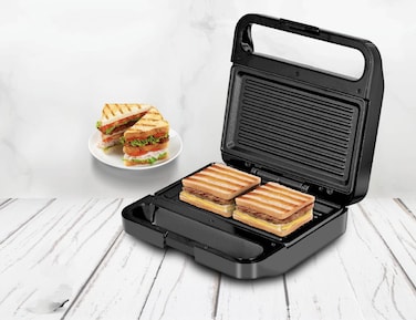 2 Slice Sandwich Maker & Panini Press   Large Size Stainless Steel Grill Toaster with Non-Stick Plates   Heavy-Duty Build, Easy to Clean