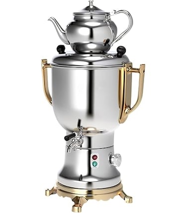 4L Electric Samovar Tea Maker with 1L Glass Teapot &ndash; 1800W Stainless Steel Turkish Tea Kettle Urn with Temperature Control &amp; Water Tap