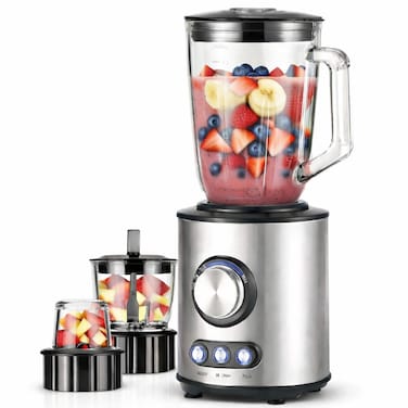 3 in 1 Blender &amp; Grinder 800W Spice Grinder&ndash; 1.5L Glass Jar Stainless Steel Mixer with Chopper, Ice Crush, Smoothie &amp; Pulse Functions