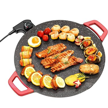Havenix Korean Multifunction Electric BBQ Grill &amp; Baking Tray &ndash; Volcanic Rock Non-Stick Surface, Large Electric Grill for Indoor BBQ, Meat, Seafood &amp; Vegetables