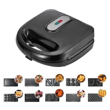Silvonix 10 in 1 Sandwich Maker 750W Multi Function Machine with Changeable Plates for Waffle, Grill, Donut, Sandwich, 5 Cookie Designs, Nut Shapes and More