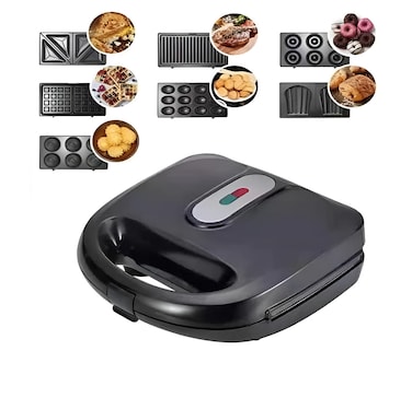 Silvonix 7 in 1 Multifunctional Sandwich Maker with Non-Stick Interchangeable Plates for Grill, Toaster, Pancakes, Cookies, Waffles, Donuts, Cupcakes - Dishwasher Safe