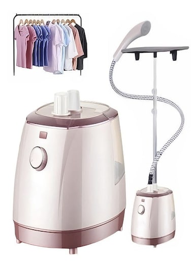 Silvonix 1800W Garment Steamer 2L Large Capacity Clothes Steamer with 6 Steam Levels &ndash; Portable Fabric Steamer with Fast Heat-Up, Stainless Steel Panel &amp; Ironing Rack &ndash; Pink