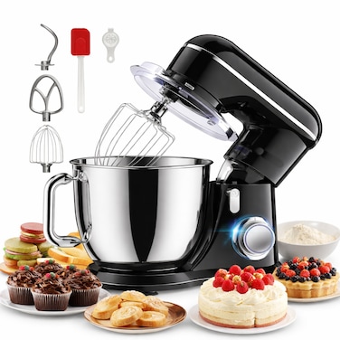Electric Stand Mixer 6L with Stainless Steel Bowl &ndash; 6 Speed Kitchen Food Mixer, Dough Kneader &amp; Cake Beater with 2 Beaters &amp; 2 Dough Hooks for Baking Bread, Pizza &amp; Pastry