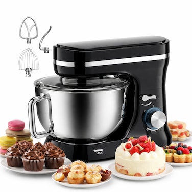 6L Electric Stand Mixer with Stainless Steel Bowl &ndash; 6 Speed Kitchen Food Mixer, Dough Kneader &amp; Cake Beater with Whisks and Dough Hooks for Bread, Pizza, Pastry &amp; Baking