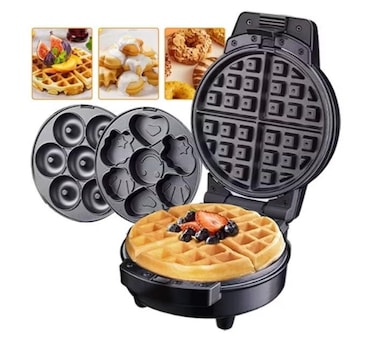 3 in 1 Waffle Donut Cookie Maker with Detachable Non-Stick Plates, Multi-Function Snack Maker Machine for Waffles, Donuts & Cookies Compact Breakfast Maker