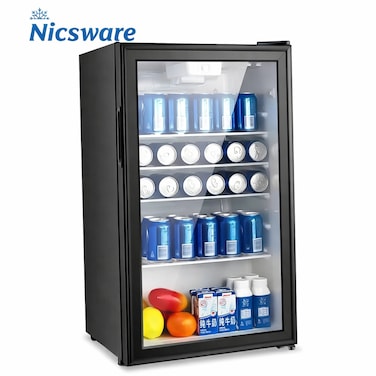 Nicsware 92L Beverage Cooler Mini Fridge with Glass Door & LED Light – Compact Beverage Refrigerator for Soda, Water, Juice & Beer – Bottle Drink Fridge for Home, Office, Bar