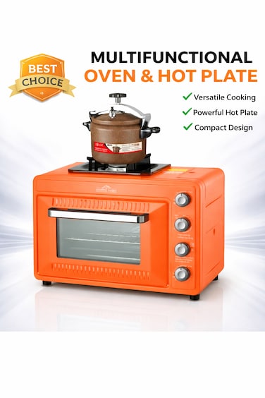 Nicsware Portable Propane Gas Oven with Stove Top Burner 25L &ndash; 2-in-1 Camping Oven Cooker for Outdoor Cooking, BBQ, Travel &amp; Home Use &ndash; Orange