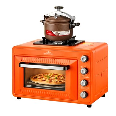 Vistanics 25L Compact Camping Gas Oven with Stove Top &ndash; Portable Outdoor Oven &amp; Burner Combo with Grill Rack &ndash; Travel Cooking Stove &ndash; Green