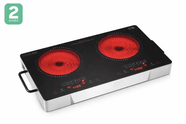 Double Burner Infrared Cooker 2800W Electric Cooktop  12 Power Levels, 6 Preset Modes (Steam, Heat, BBQ, Warm), Digital Display Timer, Child Lock, High &amp; Low Voltage Protection