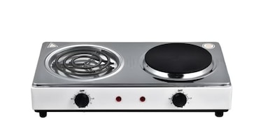 Double Burner Hot Plate +  Coil Heating, Portable Dual Burner Electric Stove, Adjustable Temperature Control, Compact Countertop Cooktop for Home, Dorm, Office & Travel