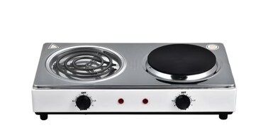 Double Burner Hot Plate +  Coil Heating, Portable Dual Burner Electric Stove, Adjustable Temperature Control, Compact Countertop Cooktop for Home, Dorm, Office &amp; Travel