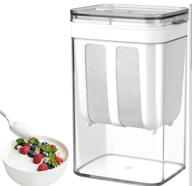 Yogurt Strainer, Large Capacity Greek Yogurt Filter Strainer AS PET Stainless Steel Greek Yogurt Maker with Ultra Fine Mesh for Home, Whey Separation Tool, Easy to Use