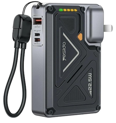 YESIDO YP89 5-in-1 Magnetic Wireless Power Bank 10000mAh, 15W Fast Wireless Charging, 22.5W PD Output, AC/DC Input, USB-C to Lightning Cable, Foldable Stand, Portable Charger