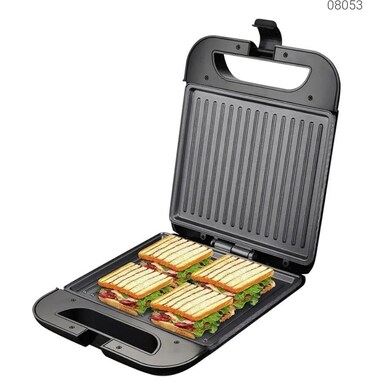 Electric Contact Grill &amp; Panini Press, Non-Stick Sandwich Maker with Adjustable Temperature Control, Indoor Grill for Steak, Chicken, Panini &amp; Vegetables, Easy Clean Drip Tray &ndash; Black &amp; Silver