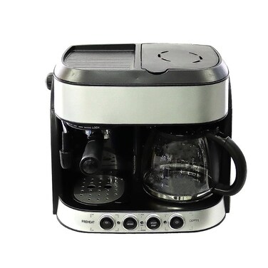 Coffee Machine 1.25 Liter Espresso &amp; Americano With Steam Pump Model  1 Year Full Warranty, Silver