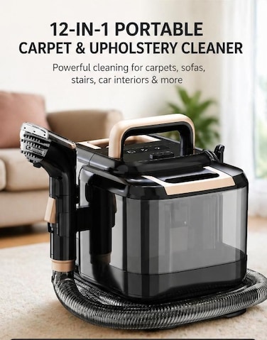 Portable Spot Cleaner Vacuum &ndash; Wet &amp; Dry Carpet &amp; Upholstery Cleaner with Fast Heating, Powerful Suction, Dual Water Tank, Self-Cleaning, Sofa &amp; Car Seat Cleaning Machine