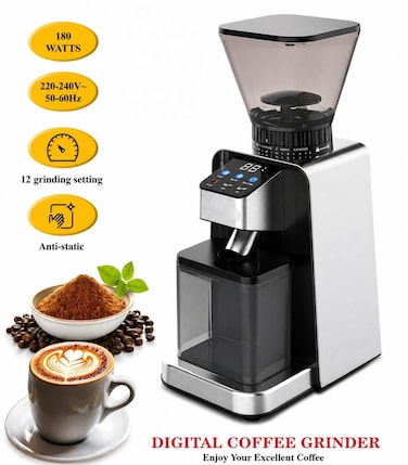 Heavy Duty Electric Burr Coffee Grinder with Digital Touchscreen, 12 Grind Settings, Adjustable Coffee Grinder for Espresso, French Press, Pour Over & Drip Coffee   180W Large Capacity