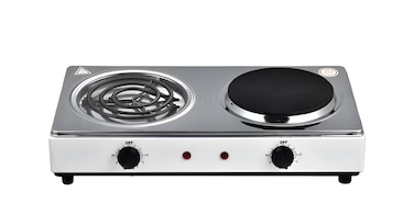 Double Electric Stove 2000W, Portable Dual Burner Hot Plate with Spiral &amp; Solid Cast Iron Plates, Adjustable Temperature, Electric Cooktop for Home, Kitchen, Camping &amp; Travel