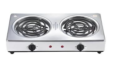 Double Electric Hot Plate Coil 2000W- Stainless Steel Portable Dual Burner Stove with 4-Speed Controls