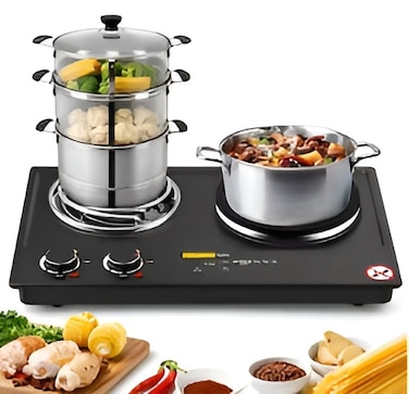 Double Electric Hot Plate Cooktop 2500W, Portable Dual Burner Countertop Stove, 220&ndash;240V Electric Cooktop for Kitchen, Home, Office &amp; Camping