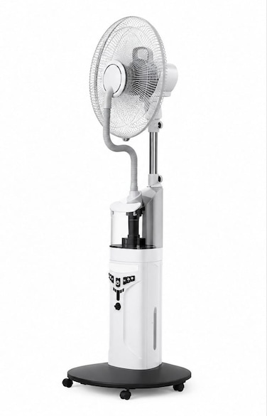 16&rdquo; Rechargeable Stand Fan with LED Light &amp; Mist Spray &ndash; 60H Long Battery Life, Adjustable Height, Wide Oscillation Portable Cooling Fan for Home, Office &amp; Outdoor Use