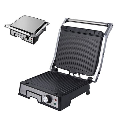 4 Slice Panini Press Grill Maker &ndash; Heavy Duty Non-Stick Electric Sandwich Grill with Floating Lid, Drip Tray &amp; Power Indicator Light for Burgers, Sandwiches &amp; BBQ