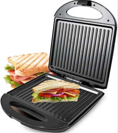 Indoor Electric Panini Press Grill &ndash; Non-Stick Contact Sandwich Maker with Adjustable Heat Control &amp; Easy Clean Drip Tray, Black &amp; Silver