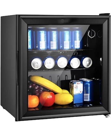 50L Beverage Fridge Mini Cooler with Glass Door, 55W Quiet Compact Drinks Refrigerator Black