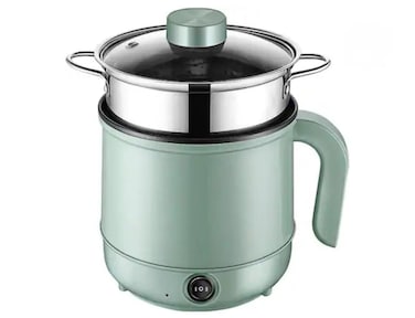 Electric Hot Pot with Steamer 1.7L – Portable Non-Stick Cooking Pot for Soup, Noodles, Ramen, Frying & Steaming, Dual Power Mini Cooker with Boil Dry Protection
