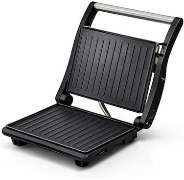 2 in 1 Grill Maker & Sandwich Maker Panini Press Grill, 750W Heating Power, Non-Stick Plates, Cool-Touch Handle, Power Indicator Light, White & Black