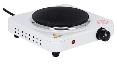 Portable Single Hot Plate Electric Burner – 1000W Cast Iron Heating Plate with Adjustable Thermostat, Overheat Protection & Indicator Light, White