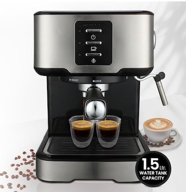 Coffee Machine with Milk Frother, 15 Bar Espresso Maker, 1.5L Removable Water Tank, Dual Stainless Steel Filter, High Pressure Steam Frothing, Cappuccino Latte Coffee Maker for Home &amp; Office