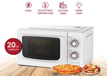 20 Liter Microwave Oven for Home Kitchen, 5 Power Settings, Defrost Function, Easy Knob Controls, Push Button Opening Door, Compact Countertop Microwave with 1 Year Warranty