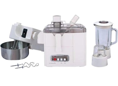10 in 1 Food Processor Juicer 400W, 1L Multi Speed Blender with Meat Grinder, Kubbe Maker, Citrus Juicer, Stainless Steel Bowl & Strainer, White