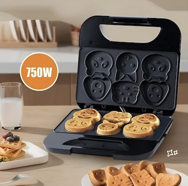 Electric Cartoon Cookie Maker 6 Slot, 750W Non Stick Cookie Baking Machine for Home, Office, Kids Snacks, Parties &amp; Special Occasions