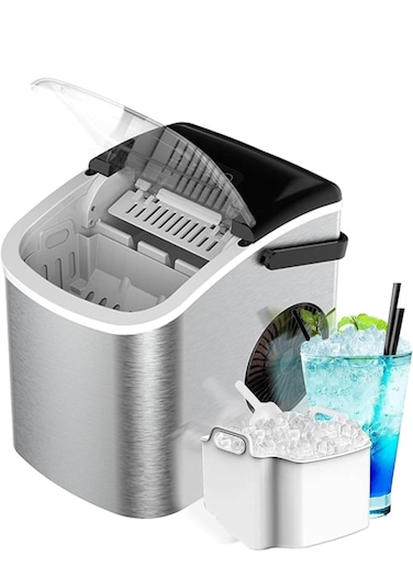 Portable Ice Maker Machine 8KG/Day Countertop Ice Maker, 2L Water Tank, Fast Ice Making with Scoop, Quiet Compact Ice Machine for Home, Kitchen, Office, Café, Bar & Parties