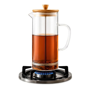 1L Borosilicate Glass Teapot, Direct Flame Safe Tea Pot with Natural Bamboo Lid and Infuser Filter, BPA-Free Heat Resistant Eco-Friendly Teapot for Herbal Tea, Loose Tea and Hot Beverages