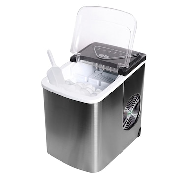Portable 12KG Ice Maker Machine with Stainless Steel Body, LED Control Panel, Dual Ice Sizes, Removable Basket, Fast Countertop Ice Maker for Kitchen, Office, Caf&eacute;, Bar &amp; Parties