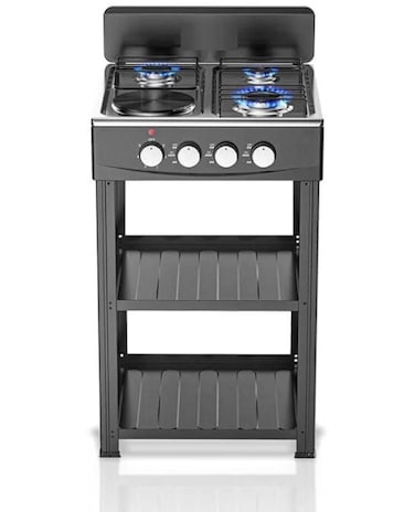 3 Burner Gas Stove with 1 Hot Plate, Portable Propane Cooker with Wind Shield, Stainless Steel Camping Gas Hob, High Efficiency Cooktop with Support Legs &amp; Adapter, Outdoor Kitchen Stove