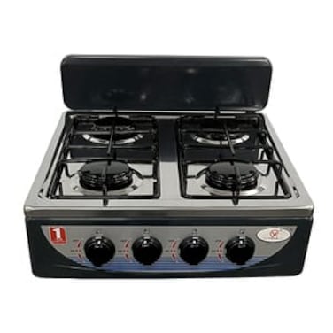 4 Burner Stainless Steel Gas Stove, Portable Camping Cooker, Compact Kitchen Cooktop with High Efficiency Burners, Easy Clean Gas Hob for Home, Outdoor Camping &amp; Travel