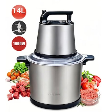 Heavy Duty 14L Food Chopper 1200W Electric Meat Grinder, Stainless Steel Bowl & Blades, Safety Lock Food Processor and Blender for Meat, Vegetables and Fruits