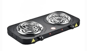 Double Burner Electric Hot Plate – Compact Coil Hob for Kitchen, Office, Camping & Travel, Portable Countertop Cooker, Black