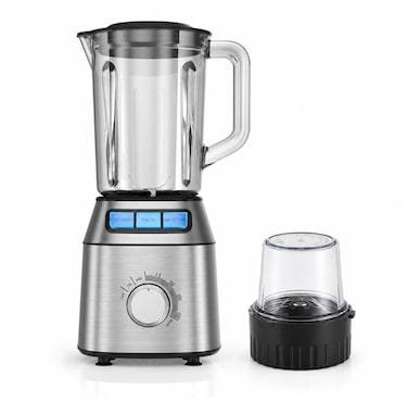 Powerful 2 in 1 Stainless Steel Blender with Grinder – Ice Crush, Pulse & 3-Speed Control, Heavy Duty Smoothie and Juice Maker