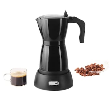 300ml Electric Moka Pot Coffee Maker – Durable Large Capacity Espresso Maker, Portable Italian Style Coffee Brewer for Home and Office, Black