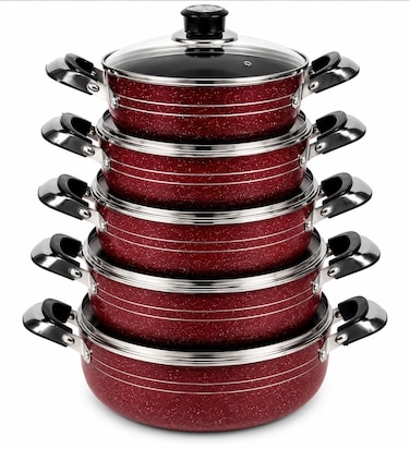Heavy-Duty 5 Piece Non-Stick Cookware Set with Tempered Glass Lids, 18–26cm Durable Pots Compatible with All Stovetops