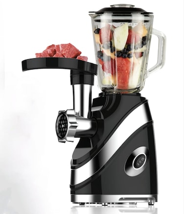 3 in 1 Heavy Duty Blender 1.5L Glass Jar &ndash; 1000W Copper Motor with Meat Grinder &amp; Vegetable Slicer, Multifunction Kitchen Food Processor