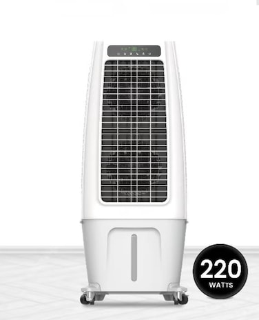 Portable 60L Air Cooler with Remote &ndash; 220W High Airflow Evaporative Cooler, Touch Control, LED Display, Auto Swing, 3 Speeds, Sleep &amp; Nature Modes, White