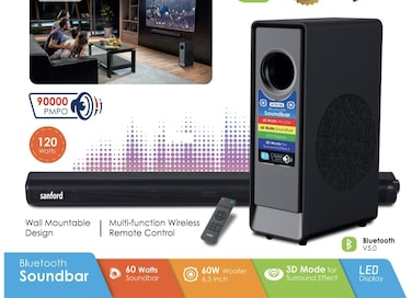 Bluetooth Soundbar 2.1 Channel 60W TV Speaker with Powerful Woofer, HDMI ARC, Optical, Coaxial, USB & Bluetooth Connectivity, LED Display, Remote Control, Home Audio System